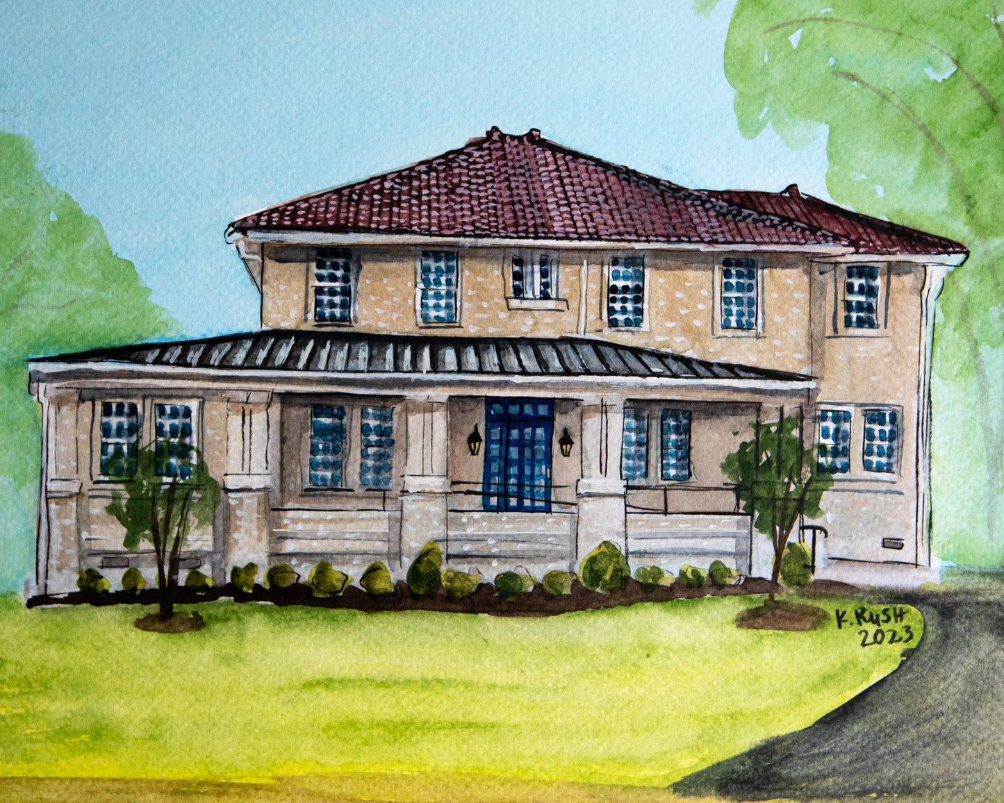 Watercolor and Ink Achitechtural Portrait On Cold Pressed Fine Art Paper - Various Sizes Available