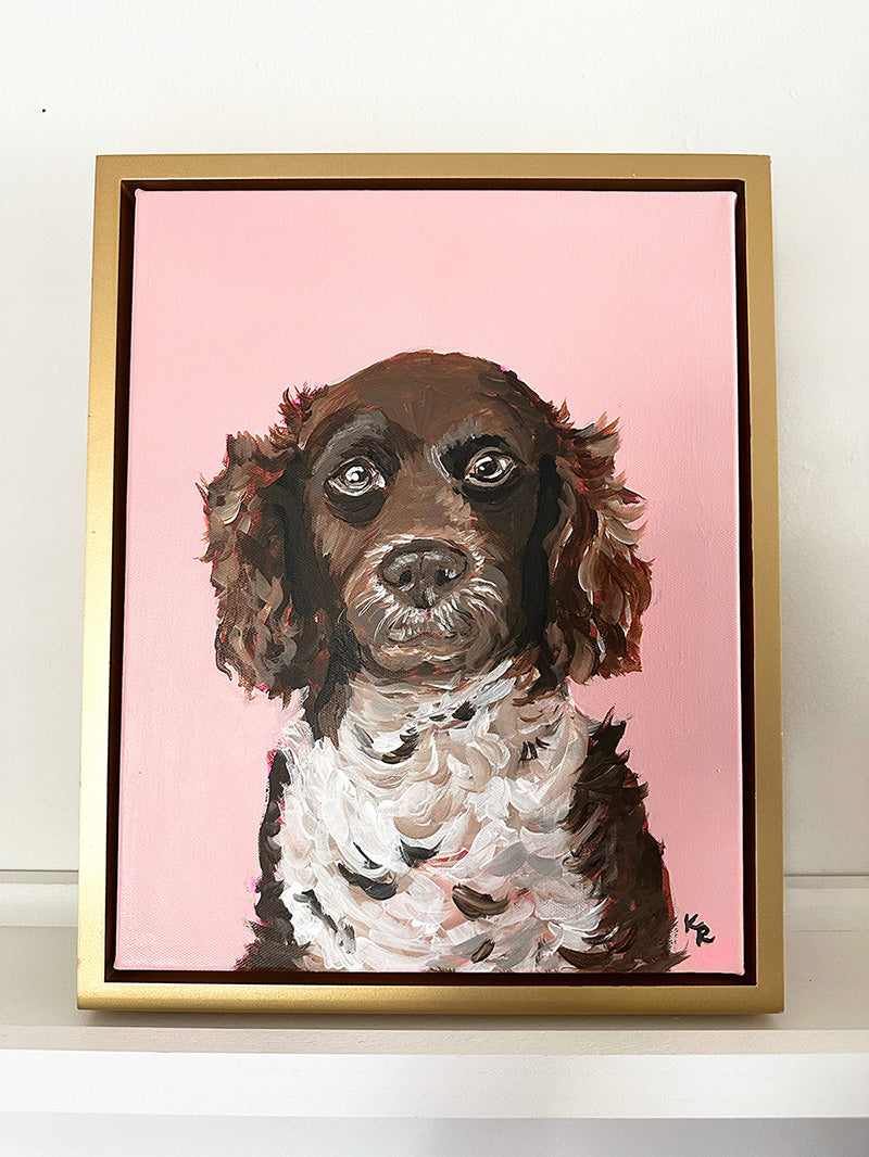 Custom Acrylic Painting on Canvas Pet Portrait – Framed in Gold Floater Frame